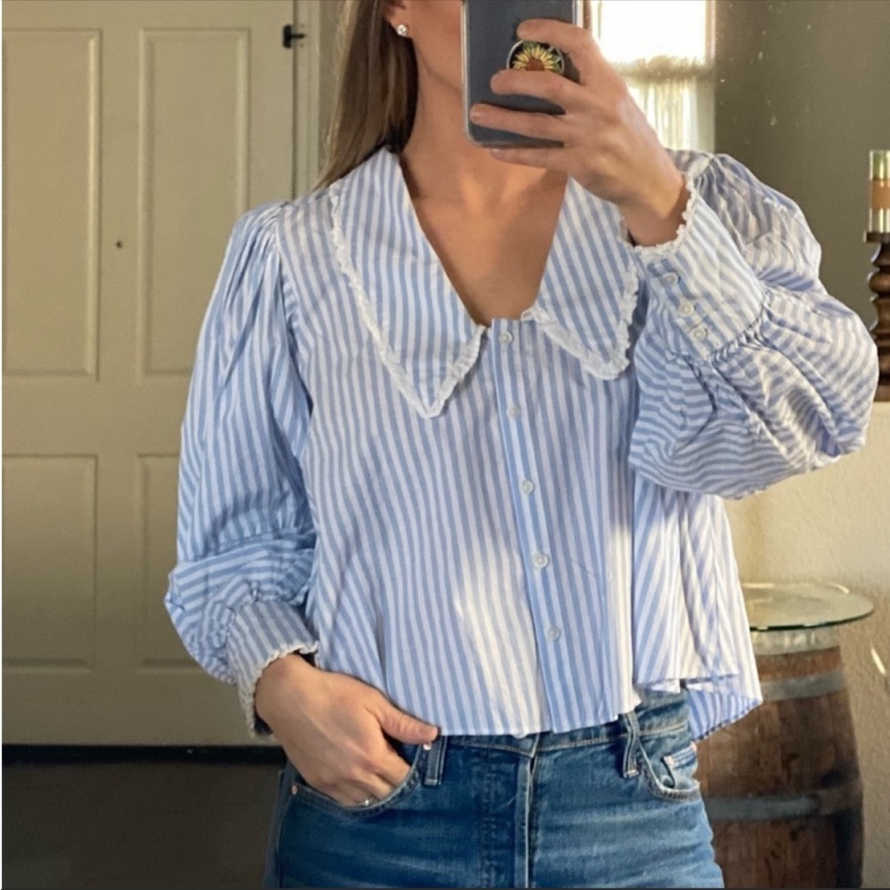 SALE! Free People striped Peter Pan collar long sleeve lightweight blouse
